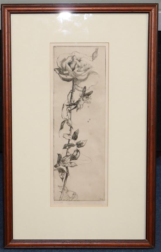 Katherine Cameron (1874-1965) Fairy beside a rose and Butterflies and flowers, 12.5 x 4.5in. and 6.5 x 6.75in.